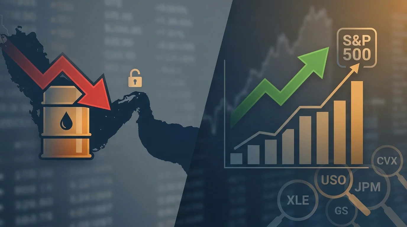oil prices,Strait of Hormuz,S&P 500 record high,Iran reopen,XLE ETF,USO ETF,JPMorgan earnings,Goldman Sachs earnings,Chevron stock,April 2026 market